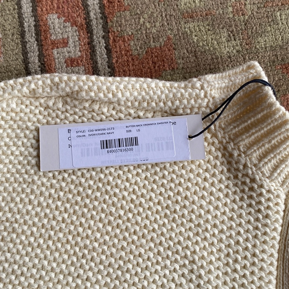 Alex Mill - Button-Back Crewneck Sweater || Ivory + Dark Navy Stripe - Size LG - Picture 6 of 6